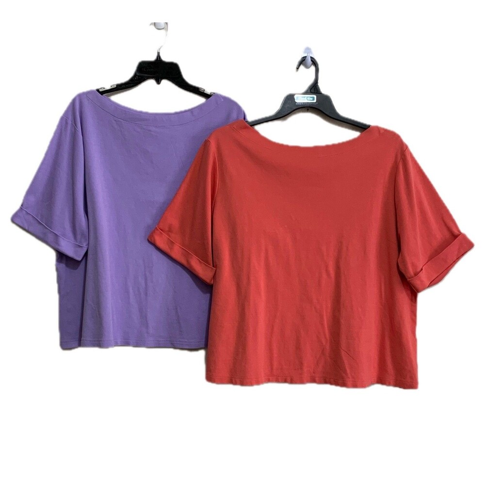 Bundle Of 2 Appleseed's T-Shirt Top Women Size 3X Short Cuff Sleeve Boat Neck